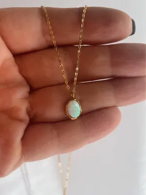 Oval Opal Necklace – Gold Plated Stainless Steel Chain thumbnail 3