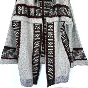 Zara Knit Oversized Sweater Jacket Chunky Slouchy Duster Burgundy Gray Small S thumbnail 7