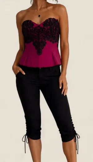 Body Central Baby Cereal Y2K Hot Pink Black Lace Corset Bustier Top Size XL thumbnail 1