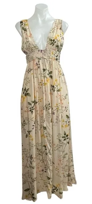 NEW Olivaceous Floral V Neck Smocked Sleeveless Maxi Tank Flare A-Line Dress S thumbnail 1