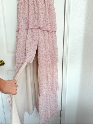 Revelry Poppy Floral Chiffon Ruffle Pink and Ivory Maxi Dress Size 6 thumbnail 6