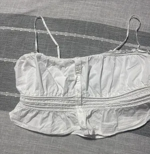 Madewell white‎ Smocked Button Front Crop Top Camisole Spaghetti Strap medium thumbnail 1