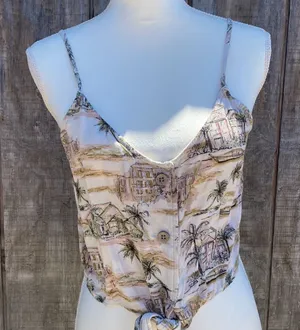 American Eagle Beach Print Faux Button Down Tank Top Size M thumbnail 1