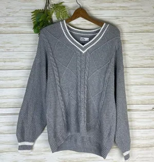 Hollister Gray Cable Knit Slouchy Varsity Style Chunky Cotton Sweater thumbnail 1