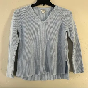 J. Crew Factory Pale Blue V-Neck Cable Knit Sweater Medium Casual Comfy thumbnail 1