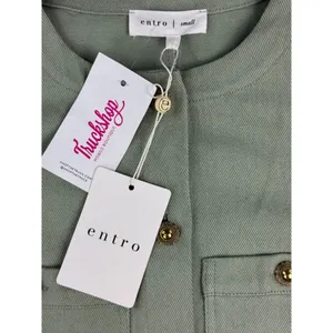 Entro Sage‎ Green Utility Shift Dress Gold Buttons Pockets Small NWT thumbnail 3