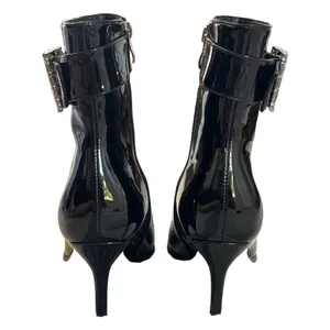 Black Patent Pointed Toe Ankle Boots Rhinestone Bling Buckle Kitten Heel Size 9 thumbnail 9