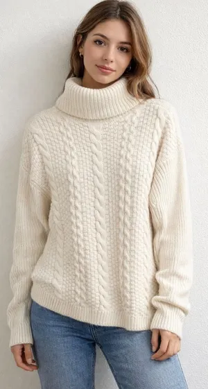Forever21 Ivory Knit Turtleneck Sweater Size Small Pullover Preppy‎ thumbnail 1
