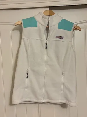 Vineyard Vines Fleece Vest Women Small White and Mint Green Full Zip Pockets thumbnail 1
