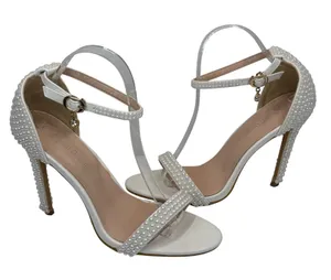 Crystal Queen Pearl Bridal‎ Heels EU 42 US 11 White Ankle Strap Wedding Sandals thumbnail 1