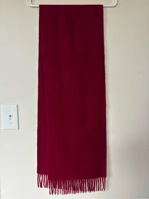 LONA SCOTT Pure Cashmere Plain Scarf with Fringe Unisex Wine Burgundy thumbnail 3