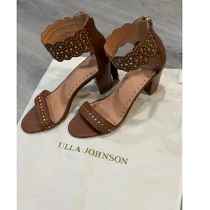 Ulla Johnson Studded Leather Block Heel Sandals Brown EU 37 US 7 Tassel Zip thumbnail 3
