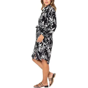 NWT Well Worn Women's Collared Midi Dress with Pockets 1749069 S Black Print thumbnail 2