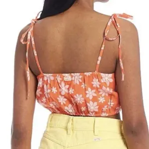 NWT orange Billabong X Wrangler Perfect Pair Tie Strap Floral Daisy Crop Top siz thumbnail 2