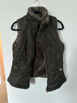 KC Collections Olive Green Quilted Faux Fur Reversible Puffer Vest thumbnail 1