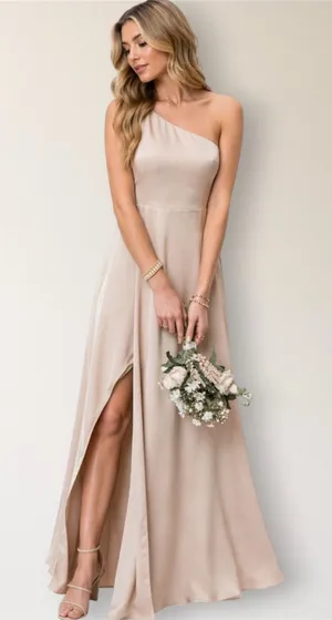Show Me Your Mumu Shannon Maxi Dress One Shoulder Beige Bridesmaid Wedding Guest thumbnail 1