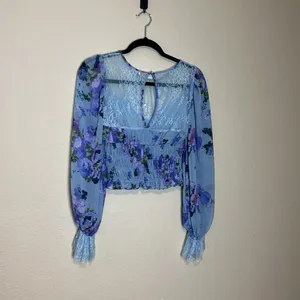 Free People Daphne Blouse with sheer lace yoke and gathered Edwardian‎ Sleeves thumbnail 8