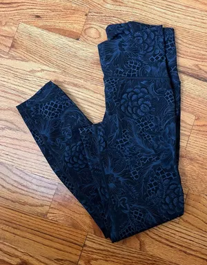 Lululemon Black and Navy Floral Print Legging thumbnail 1