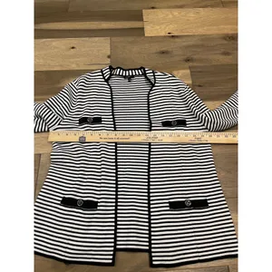 Talbots Size M Open‑Knit Blazer White With Black Stripes Button Detail thumbnail 7