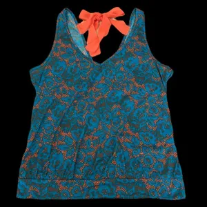 Lily Star beautiful vibrant teal & orange wrap back tank top w/ orange ties thumbnail 2
