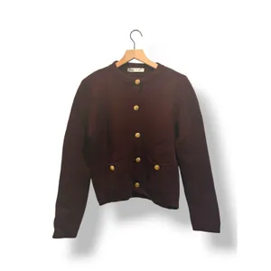 Zara Burgundy Maroon Gold Button Cardigan Sweater Size L NWT Quiet Luxury thumbnail 6