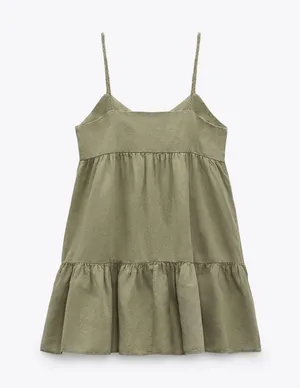 Dress Linen Blend Ruffled Strap Mini Summer Dress thumbnail 5