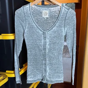 Chaser Washed Gray Baby Rib Snap Front Top Soft Cotton Stretch Size XS thumbnail 1