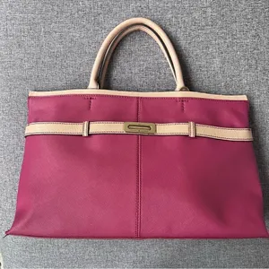 Tommy Hilfiger Leather Purse Magenta Cranberry Tan Double Handle Bag thumbnail 4