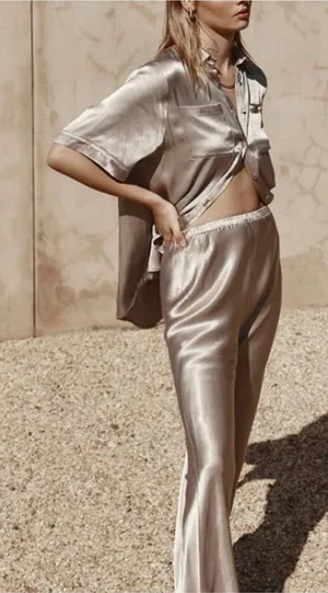 DISSH Simone Satin Silver Straight Pull On Pants Trousers thumbnail 1