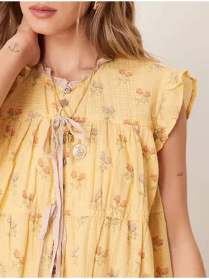 Free People Bohemian Prairie Sundown Mini Dress Tunic Top Sunshine Combo Large thumbnail 10