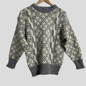 Vintage Eskimo Knitwear Women’s Gray White Wool Winter Pullover Sweater Size M thumbnail 2