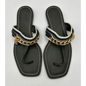 New!‎ Tory Burch Mini Benton Chain Thong Sandals in Poblano, Size 6 $278 thumbnail 3