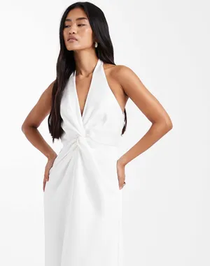 ASOS Twist front white halter maxi dress thumbnail 3