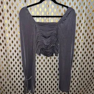 Free people intimately Meant to Be Ruched silver mauve lilac blouse crop top siz thumbnail 3