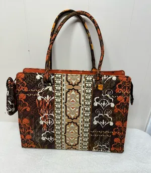 Stylish Orange and Brown Patterned Tote Bag with Crossbody strap thumbnail 1