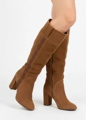 Kensie Brown Suede Bernadette Block Heel Side Zip Knee High Boots 8 thumbnail 1