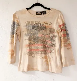 Harley Davidson Vintage Flag Cotton Top in Beige Medium thumbnail 1