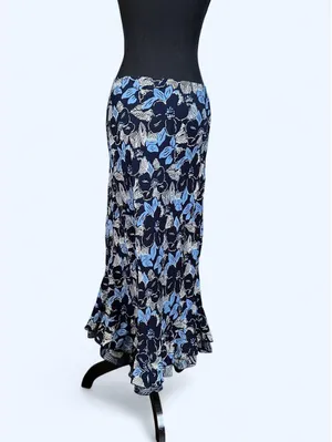 Vintage Y2K White Rice Coastal Boho Blue Floral Ruffle Hem Maxi Skirt Size XL 💙 thumbnail 4