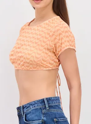 Dippin’ Daisy’s Boat Neck Short Sleeve Allover Open Back Mesh Crop Top Medium thumbnail 1