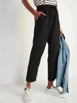 Old Navy High-Waisted Linen-Blend Straight Cropped Pants M Tall in Black Jack thumbnail 5