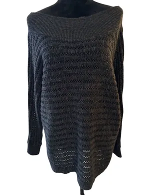 Maurices Women Dark Gray Pullover Sweater Open Knit Plus Size 1X Cotton/Acrylic thumbnail 1