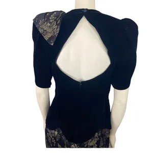 Vintage 1980s Scott McClintock Black Velvet Gold Brocade Dress Open Back S/M thumbnail 6