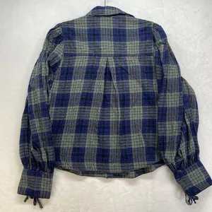 We the Free Flannel Blouse Womens S Blue Tie Sleeve‎ Button Front Western Boho thumbnail 9
