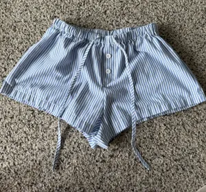 Amazon White and blue striped comfy shorts thumbnail 1