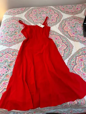 7 for all mankind linen red midi dress thumbnail 3