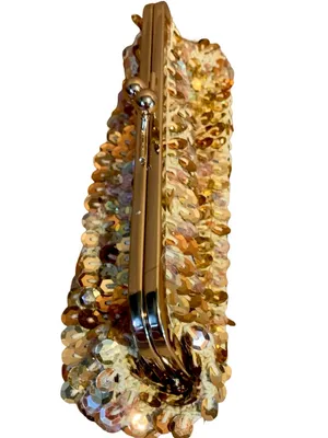 Vintage Y2k Call It Spring Beige Crochet With Gold Sequins Clutch thumbnail 4