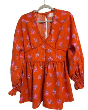 ASOS DESIGN Mini Romper‎ Womens Size 6 Orange Pink Floral Crochet Lace V-Neck thumbnail 1