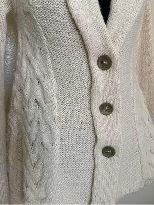 Free People Boho Cream Cable Knit Shawl Cardigan Fringe Wool Blend XS thumbnail 3
