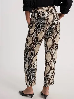 Express Snake-Print Paperbag Trousers in Beige, Black and Brown thumbnail 11
