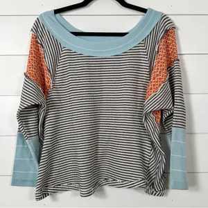 Ces Femme Striped Patchwork Print Long Sleeve Knit Top, EUC, Size Small thumbnail 1